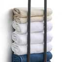 Wall-Mounted Towel Rack for Rolled Towels, Gunmetal Gray Bathroom Towel Holder, Space-Saving Metal Towel Shelf for Bathroom, Kitchen, or Laundry Room, Easy Installation 2 Pack