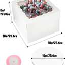 qiqee White 10x10x8 Cake Box, 4 Sets Cake Box with Window 4 Sets 10" Cake Round Boards, 10inch Cake Containers, 10 Meters Pink Silk Ribbon Includes