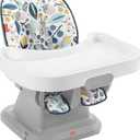Fisher-Price SpaceSaver High Chair Navy Foliage, portable infant-to-toddler dining chair and booster seat with easy clean up features
