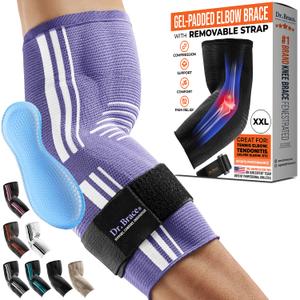 DR. BRACE Elite Elbow Brace Support, Breathable Elbow Compression Sleeve with Gel Pad for Golfer's, Tennis Elbow & Tendonitis Treatment & Pain Relief 2024 (Purple-White, XX-Large)