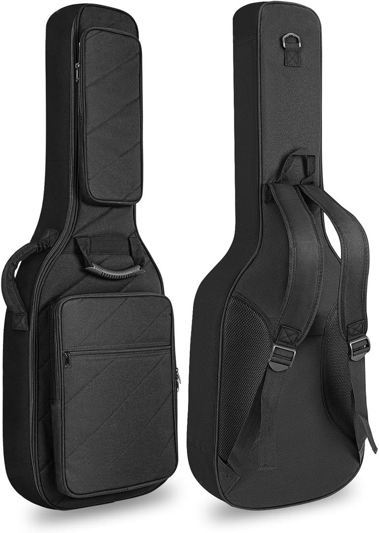LETSROCK Electric Guitar Case with 0.7 Inch Thick Padding 3 Pockets with Electric Guitar Gig Bag, Adjustable Shoulder Strap Compatible with 38 40 41 Inch Electric Guitar (Jet Black), Style 1