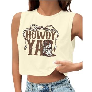 Western Cowboy Crop Tank Top Women Vintage Graphic Cowgirl Tees Country Concert Tshirt Casual Sleeveless Crop Tops (XXL)