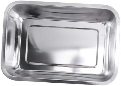 BEBEMOKO 1pc Stainless Steel Storage Tray Rectangular Plate Multifunctional Kitchen Food Tray Silver Plate for Bbq Dinner Fruits Restaurant Outdoor
