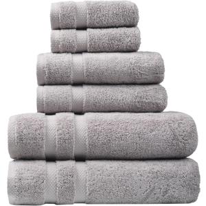 SOFE H&L | Olea Luxury Turkish Cotton Bath Towels Set of 6 : 2 Bath Towels 2 Hand Towels 2 Wash Cloths Cool Gray | Thick, Premium, Soft, Durable, Absorbent - Hotel Quality Towel Sets for Bathroom