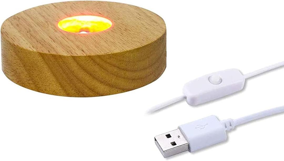 4" LED Wood Display Base for Crystals Glass Art, Colorful Light Crystal Display Base Stand with 6 LEDs