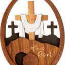 Easter Decoration Jesus Resurrected Tomb, He is Risen Easter Decor, Wood Christian Resurrection Scene Table Decorations, Catholic Cross Jesus Religious Easter Gifts, Gifts for Church, Shelf, Desk