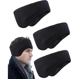 JenPen 3 Pcs Double-layer Ear Muffs for Winter Ear Warmers Headband for Men Women Knit Fuzzy Lined for Adult Running Cycling Ski (Black)