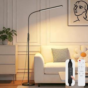 Bright LED Eye-Protecting Reading Floor Lamps Touch and Remote Dimming 3000-6000k, Tattoo Craft Drawing Makeup Adjustable Gooseneck Standing Light,Living Room Chair Sofa Bedroom Office