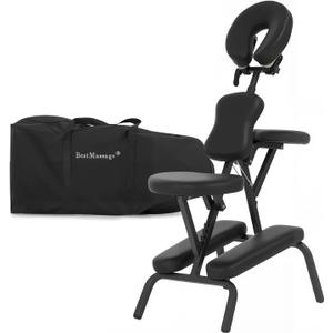 BestMassage Portable Massage Chair Foldable Tattoo & Spa Chair with Adjustable Face Cradle, High-Density Cushion, Lightweight Frame & Carry Bag, Black, 18 Inches X 22 Inches X 46 Inches