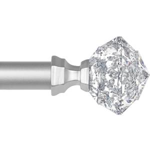 TONIAL Curtain Rods 32 to 115 Inch(2.6 to 9.6 ft), Telescoping Splicing 3/4 Single Rods for Windows 20 to 53 Inch(5.5 to 10 ft) Decorative Drapery Rod with Translucent Diamond Finial, Silver