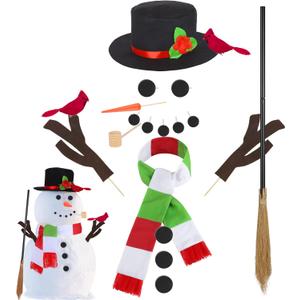 Aneco 19 Pieces Snowman Decorating Kit Snowman Making Kit with Hat Scarf Broom and Red Cardinals Ornaments Snowman Kit Winter Toys for Christmas Outdoor Snowman Decoration