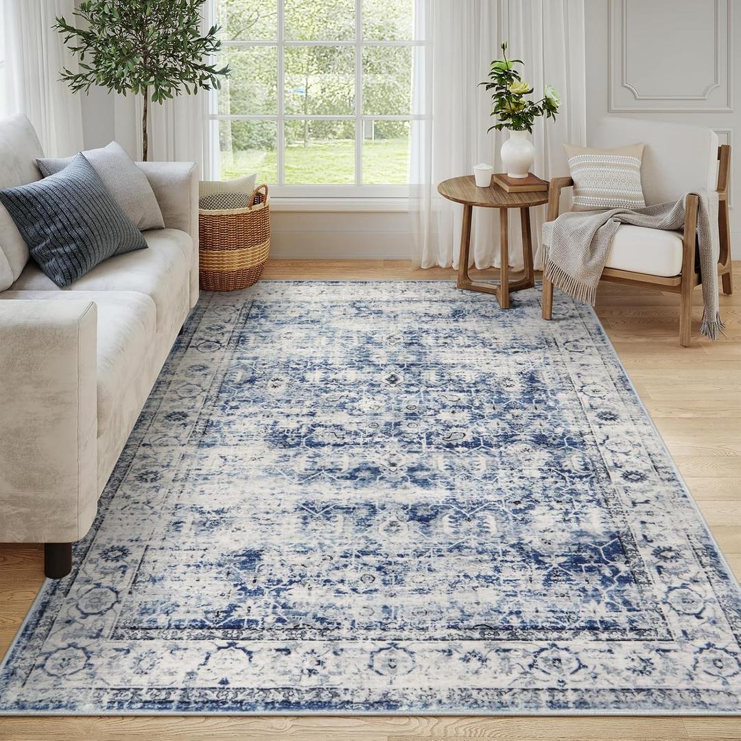 Lahome Margot Vintage 8x10 Washable Green Rugs for Living Room Bedroom, Boho Dining Room Rugs for Under Table, Soft Non Slip Indoor Throw Carpet for Home Office Playroom (8x10ft,Light Blue)