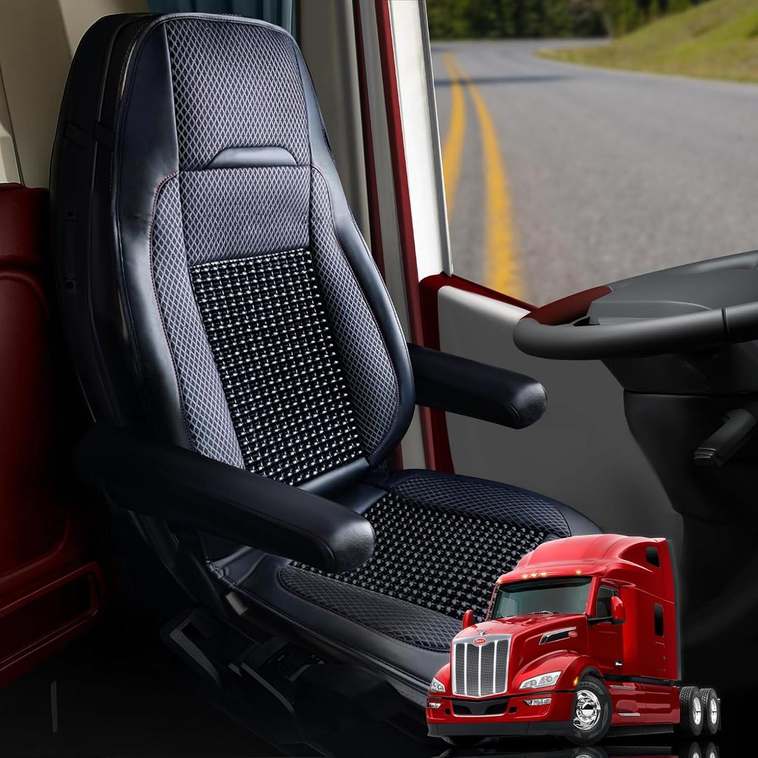 Semi Truck Beaded Seat Covers (1 PC) - Compatible with Freightliner, Peterbilt, Kenworth, Volvo & More - Beaded Cooling Car Seat Cover for Truckers Truck Driver Seat Cushion