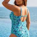Yonique Plus Size Swimsuit One Piece Bathing Suits for Women Tummy Control Slimming Swimwear (Blue, M)