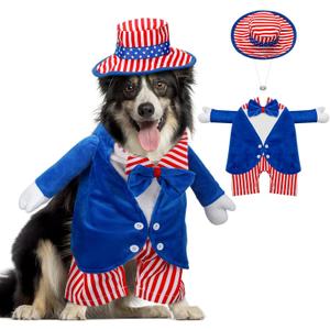 4th of July Pet Costume American Flag Dog Costumes Red Blue Stars Stripes Funny Dog Costumes for Independence Day National Day Parades Patriotic Events American Holiday Celebrations (Size M)