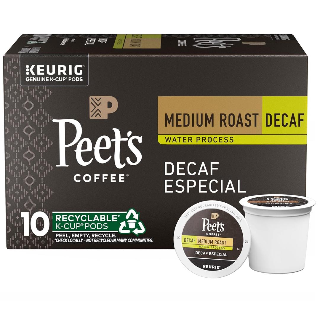 Peet's Coffee, Medium Roast Decaf Keurig K-Cup Pods, Decaffeinated Arabica Coffee - Decaf Especial 10 Count (1 Box of 10 Pods), No BB Date