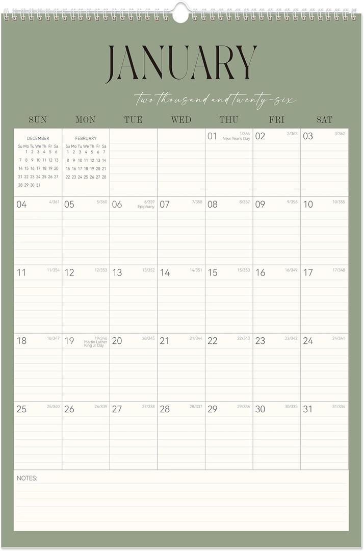GuassLee Large Wall Calendar 2026-2027,22"x 15" Vertical Jumbo Desktop/Wall Calendar from Jan. 2026 to Jun. 2027,18-Month Hanging Planner with Julian Date for Office Home Organizing
