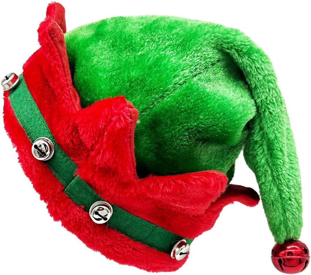 Christmas Elf Hat, Santa Hat with Bell Lining for Adult Women Man Green Large Plush for Party Supplies Gift