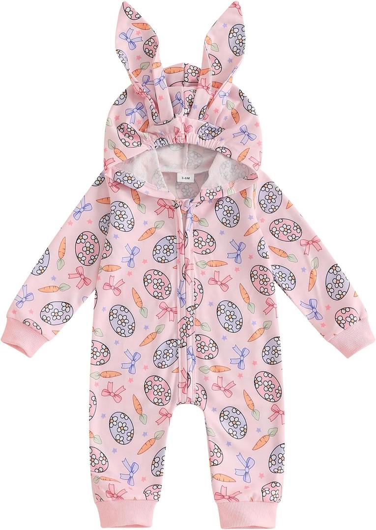 Newborn Baby Boy Easter Outfit Bunny Ear Hooded Long Sleeve Romper Jumpsuit Baby Girl Boy Spring Clothes (Pink, XS)