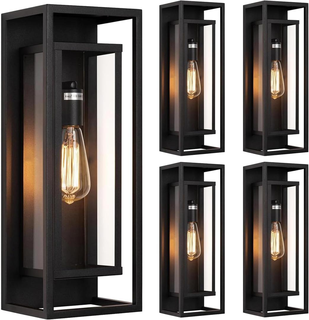 4 Pack 18inch Outdoor Wall Light Fixtures,Exterior Waterproof Lanterns,Porch Sconces Wall Mounted Lighting with E26 Sockets & Glass Shades,Modern Matte Black Wall Lamps for Patio Front Door Entryway