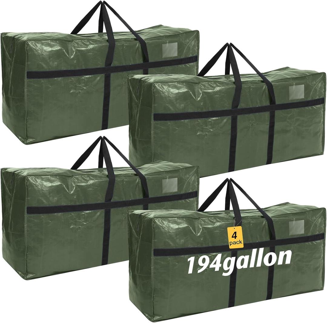 4 Pcs 194 Gallon Extra Large Moving Bags Heavy Duty Storage Bag with Strong Zipper Handle Foldable XXL Jumbo Storage Tote Packing Moving Box for College Dorm Travel Cloth Duffle (Green)
