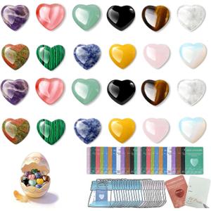 24Pcs Easter Egg Filler Easter Basket Stuffers for Teens Toddler Heart Gems, Natural Crystal Heart Stones Party Favors Classroom Exchange, Pocket Hug Goodie Bags Bulk for Boys Girls Easter Gifts