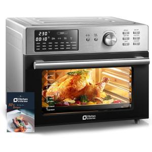 Kitchen in the box 32QT Extra Large Air Fryer Toaster Oven Combo, 21-in-1 Countertop Convection Toaster Oven with Rotisserie and Dehydrate, 6 Accessories, 1800W Dual Cook Preset (Silver), 15.8"d X 17.8"w X 13.4"h