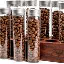 Single Dose Coffee Bean Storage Tubes Coffee Bean Cellar 10 Pcs Dosing Glass Vials With Lids (2 Oz) Wooden Display Stand And Funnel