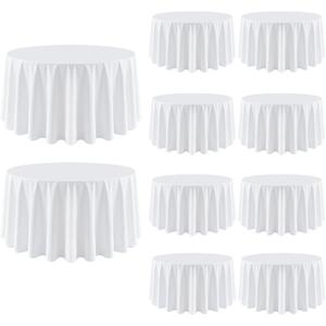10 Pack Round Tablecloth 108 Inch White | For 4Ft-6Ft Round Table, Wrinkle Resistant, Washable Table Cloth, Polyester Fabric, For Party Banquet Wedding Buffet