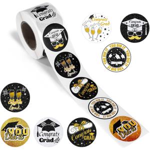 500pcs Class of 2025 Graduation Stickers, Self Adhesive Congrats Graduation Labels 7 Styles Cap Stickers Grad Party Supply for Envelope Seals Cap Diplomas