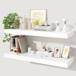 Axeman Floating Shelves for Wall, Rustic Wood Wall Mounted Shelves for Bathroom, Bedroom, Kitchen, Hanging Bookshelves for Home Wall Decor Living Room, 32 inch Set of 2, White (32" W x 10" D x 1.5"H)