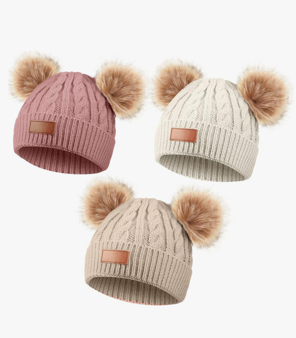 Geyoga Kids Winter Pompom Hat Knitted Ski Beanie Hat Pom Pom Beanie Cap for Girls Boys, for 0-13 Years Old