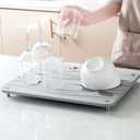 Stone Drying Mat for Kitchen Counter, Diatomaceous Dish Drying Mats Superb Absorbent with Non-Slip Stainless Steel Feet for Dishes, Bottles and more, 15.7"(L)11.8"(W), Light Grey Wave