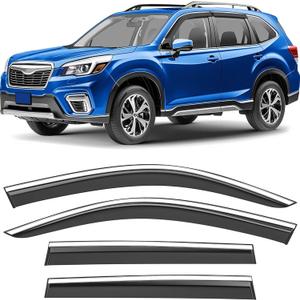 Shatterproof Taped-On Window Deflectors for Subaru Forester 2019-2024 with Chrome Trim, Rain Guards, Window Visors for Cars, Vent Deflector, 4pcs