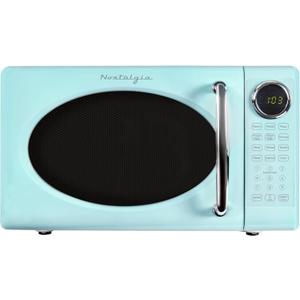 Nostalgia Retro Microwave Oven - 0.7 Cu Ft, 700-Watt Countertop Size with Glass Turntable, Child Safety Lock, 8 Auto-Cook Programs, Digital Clock - Aqua