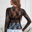 Avidlove Women's Mesh Top Long Sleeve Mock Neck Sheer Blouse See Through Floral Lace Tops (M)