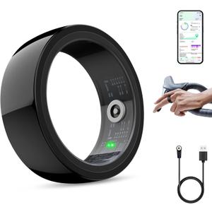 Smart Ring, Smart Health Ring for Women Men, Smart Ring Fitness Tracker, Health&Sleep Tracker, IP68 Waterproof, Remote Camera Control, No App Fee for Standard Features, for iPhone & Android(Black, 9#)