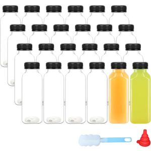 zmybcpack 24 pack 10oz(300ml) Clear PET Plastic Juice Bottles With Caps - Plastic Smoothie Bottles-Reusable Bulk Beverage Containers with Tamper Evident Lids For Juicing, Other Beverage
