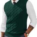 PJ PAUL JONES Men's Sweater Vests V Neck Cable Twist Knit Sleeveless Vests Casual Pullover Sweater (Green, L)