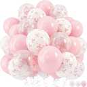 HILAVO Pink Bow Balloons, 12 Inch Pastel Light Pink Transparent White Bow Print Coquette Balloon for Girls Women Birthday Bachelorette Party Bridal Baby Shower Wedding Anniversary Decorations Supplies