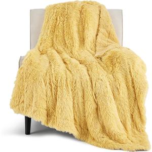 Bedsure GentleSoft Fuzzy Sherpa Faux Fur Twin Blanket Yellow Cozy Gifts for Women Men, Soft Fleece Plush Warm Thick Blanket Twin Size for Bed, Couch, Room Dorm Essentials Yellow Decor Gifts, 60x80 (16- Light Yellow)