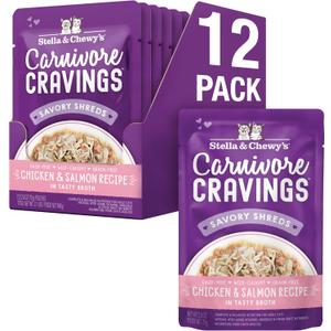 Stella & Chewy's Carnivore Cravings Wet Cat Food - Premium Pouches - Grain Free, High Protein Chicken & Salmon - Perfect for Picky Eaters - Complete Meal or Topper (2.8 oz, 12 Pack) (EXP 03/24/27)