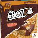 GHOST PROTEIN BAR, CHOCOLATE CARAMEL Flavor, 20G Protein, 2G Sugar, 4 Dual-Bar Packs, 9.2 oz (EXP 10/29/26)