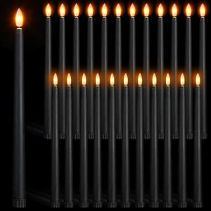 Macarrie 24 Packs Flameless Taper Candles Battery Operated Fake 11 Inch Long Candle Light LED Flameless Candlesticks Flickering Tapered for Wedding, Halloween, Christmas(Black)