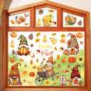 Aurlan Hello Fall Gnomes Window Clings,Thanksgiving Window Clings,Autumn Pumpkin Wall Stickers,Maple Leaves Wall Decals,Fall Leaves Decals,Thanksgiving Turkey Stickers for Room Home Kitchen Office (Colorful)