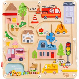 Nene Toys Magnetic Maze Board Toddler Travel Toy 2+ Montessori Busy Board Alternative Bead Maze Puzzle with Tethered Stylus Quiet Car/Plane Activity Fine Motor Skills, Hand-Eye Coordination