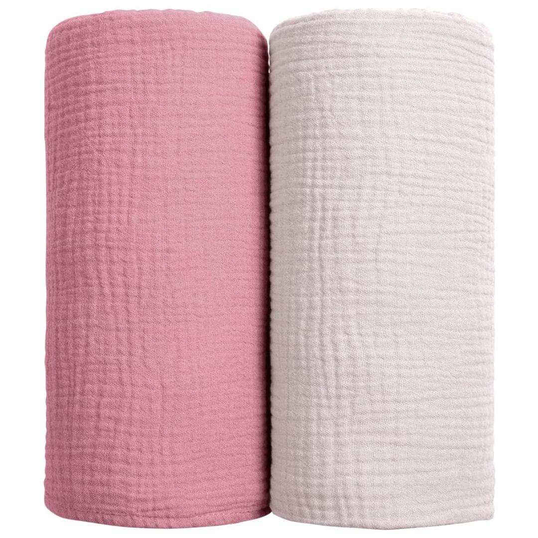 lulumoon Muslin Swaddle Blanket Baby - Cotton Swaddling Blanket Soft Baby Receiving Blankets Neutral 2 Pack, (Pink)