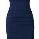 Missufe Women's Short Sleeve Ruched Casual Sundress Midi Bodycon T Shirt Dress (Medium, Navy Blue)