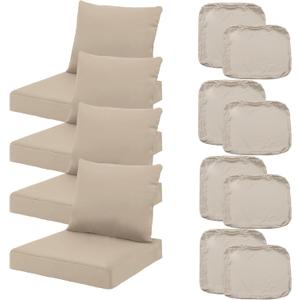 Outdoor Seat Cushion Cover Set of 4, Patio Cushion Covers Replacement Waterproof Backrest and Deep Seat Cushion Covers Set for Patio Furniture(24 x 20 Inch, 24 x 24 x 4 Inch, Tan)
