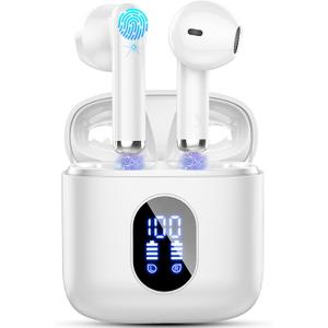 Wireless Earbuds, Bluetooth Headphones 5.4 with ENC Noise Cancelling Mics, 30H Bluetooth Ear buds 3D Bass with LED Display Charging Case, IP7 Waterproof Wireless Earphones for Android, iOS, Pearlwhite
